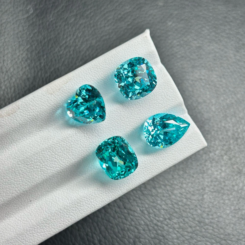 Lab Created Paraiba Heart Hexagon Cushion Pear Oval Round Princess Mixed Shape 3mm to 12mm Gemstones for Jewelry