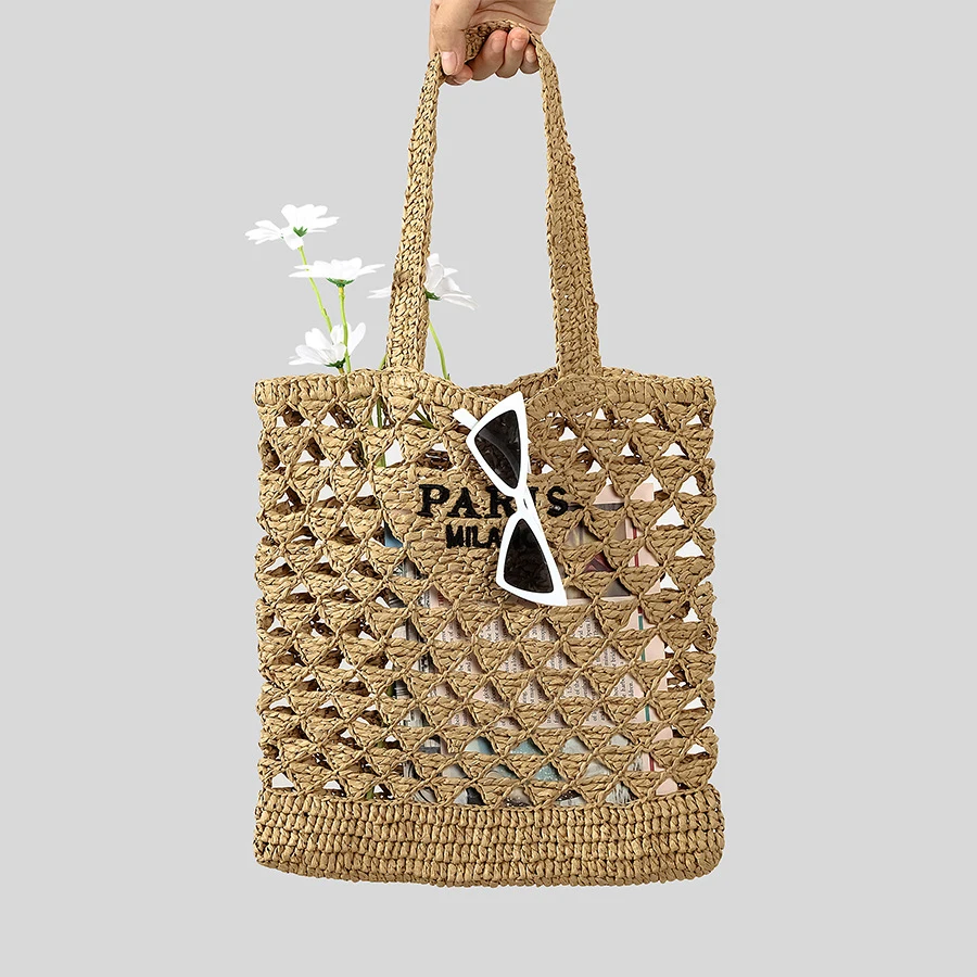 Casual Hollow Out Straw Tote Bag Designer Letters Weave Handbags Trending Large Capacity Handmade Summer Beach Shoulder Bags