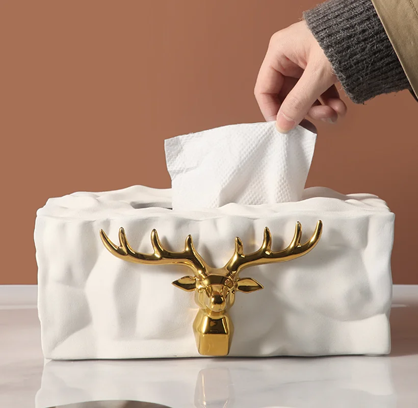 

European-style Elk Tissue Box Desktop Ceramic Ornaments Living Room Home Decorations Coffee Table Napkin Storage