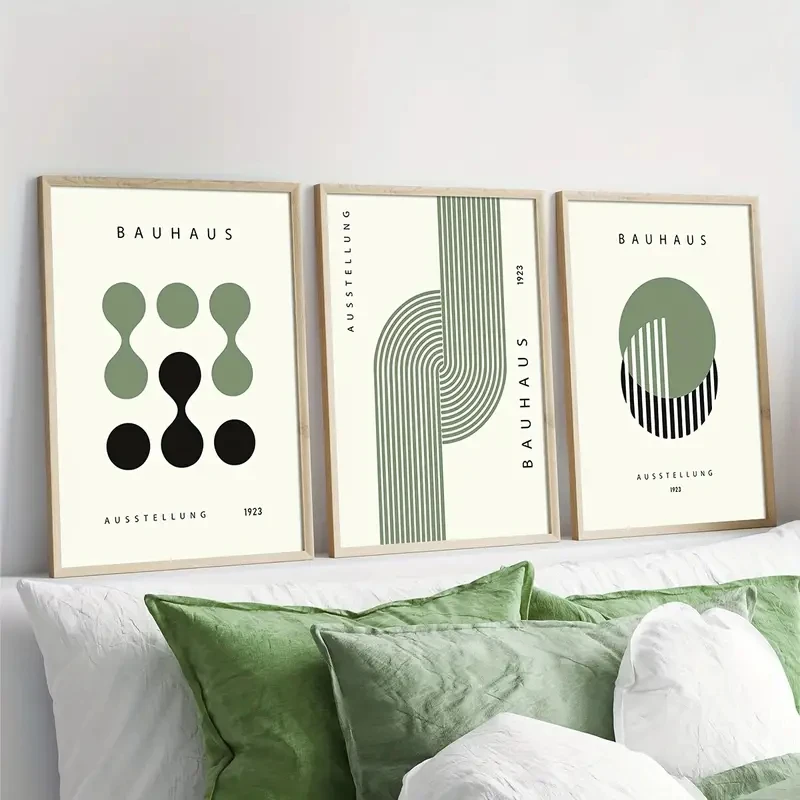 Grüne Bauhaus-Abstrakte geometrische Leinwanddrucke, modernes kreatives Muster, Wandkunst, Poster für Zuhause, Büro, Wohnzimmer, Frühling, Dezember