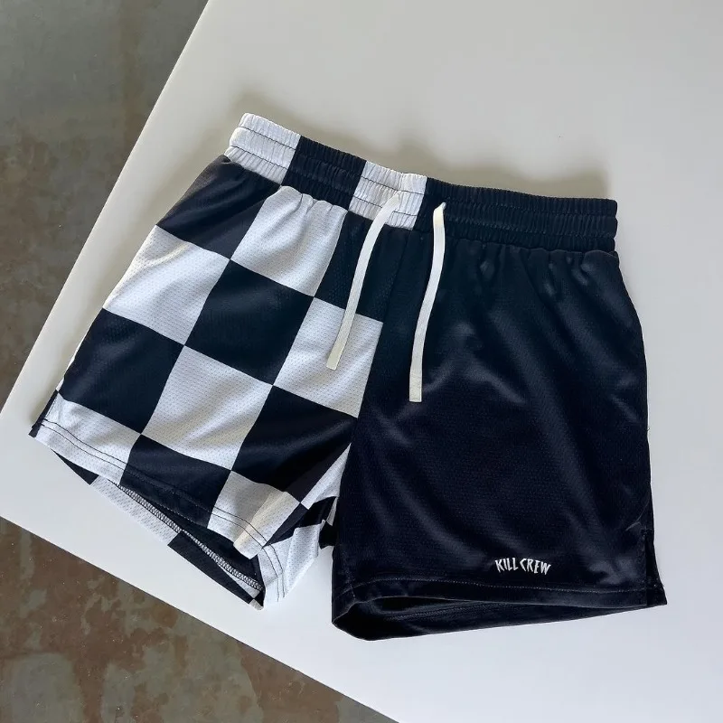 Shorts xadrez soltos de grandes dimensões para homens e mulheres, roupas casuais coloridas, moda europeia e americana, Y2k