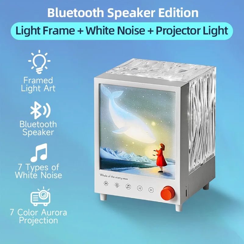 Aurora Box Projector Night Light Bluetooth Ambient Light With White Noise Stepless Dimming Beside Lamp For Bedroom Decor