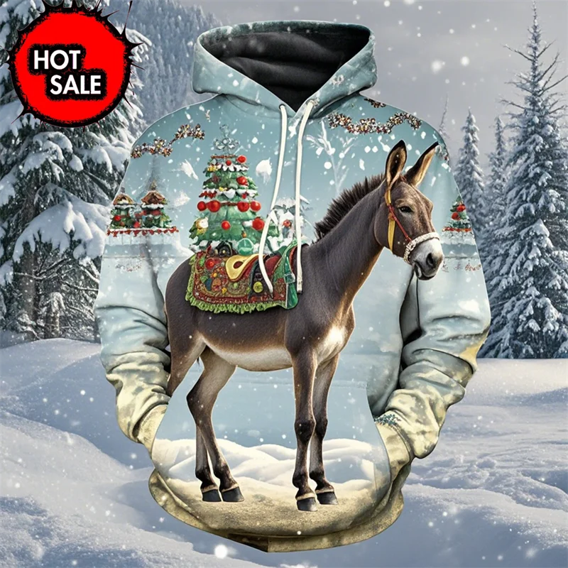 رائجة البيع الحيوان حمار ثلاثية الأبعاد مطبوعة رجل إمرأة موضة Y2K هوديي المتضخم الشارع الشهير البلوفرات قمصان سويت شيرت بقلنسوة ملابس الاطفال