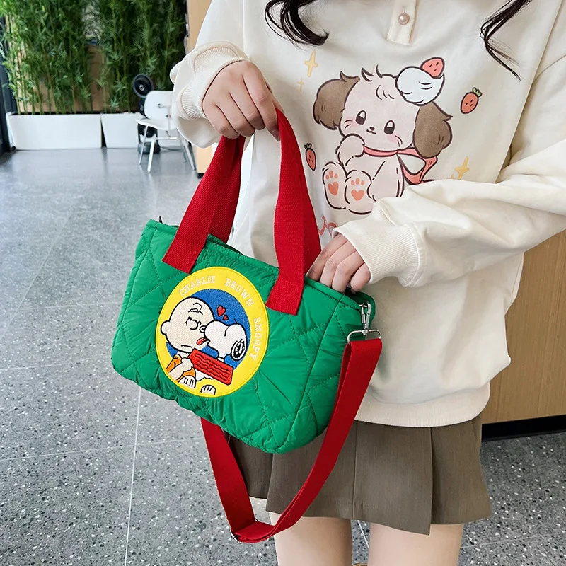 Snoopy Cartoon Cute Women\'s Shoulder Bag Girl Snoopy Anime Embroidery Large Capacity Storage Handbag Down Crossbody Bag Tote Bag