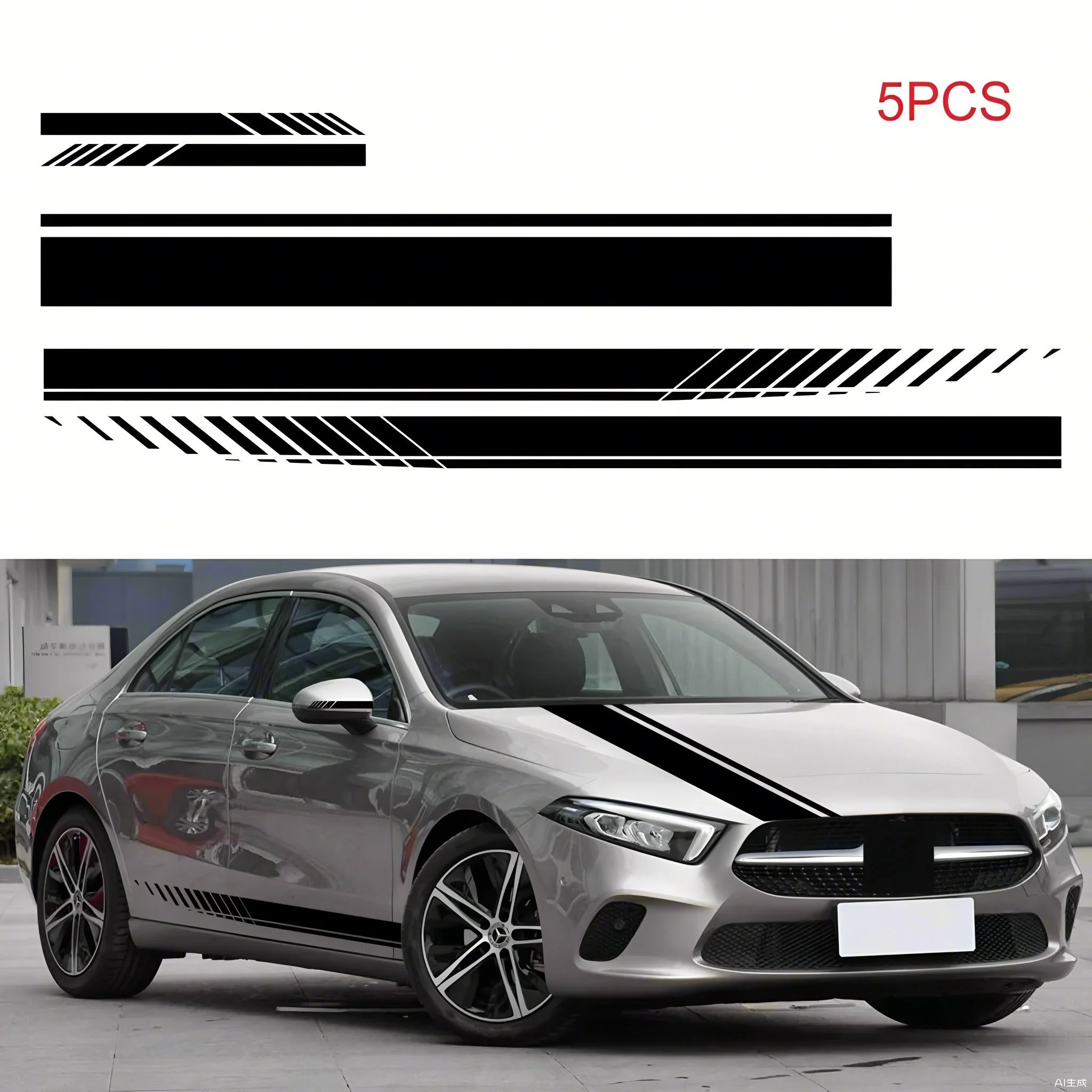 

5PCS Car Stickers and Decals,Stripe Graphic Sticker for Car Auto Body Side,Long Black