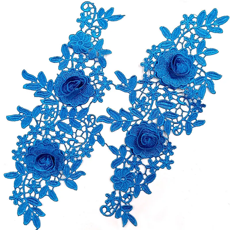 1Pair Multicolor 3D Embroidered Flower Lace Applique for Sew on Patch Wedding Bridal Gown Decorative DIY Clothes Sewing Crafts