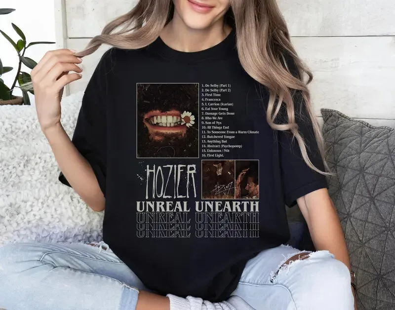 تي شيرت ريترو غير واقعي Unearth Tour تي شيرت جرافيك تي شيرت Merch Concert Tour تي شيرت عرض مباشر Hozier Vintage للجنسين