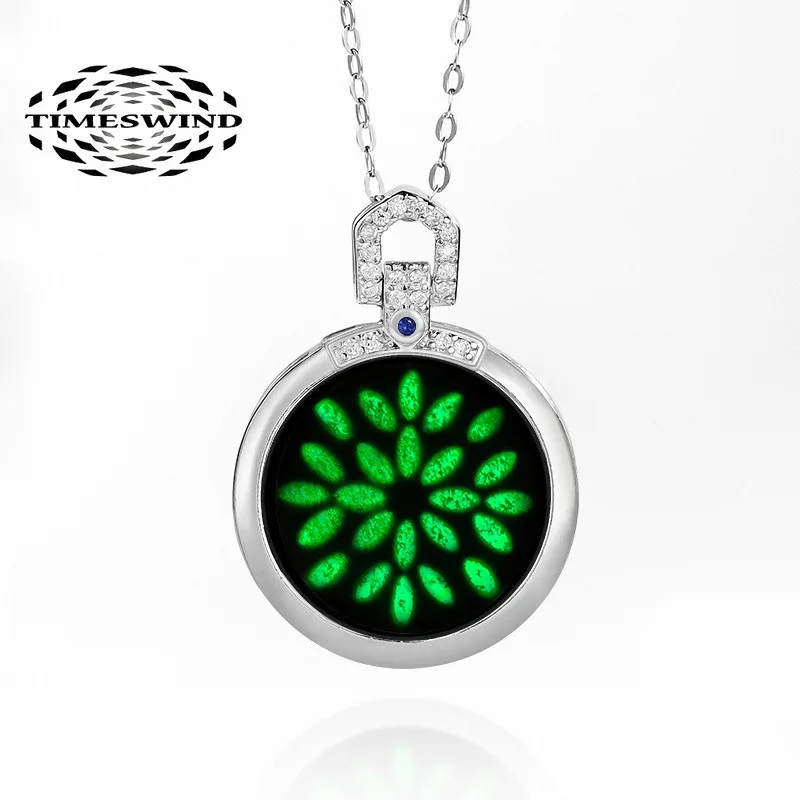 

TIMESWIND Natural A-type Jade Black Round Pendant Hollow Buckle S925 Necklace with Certificate