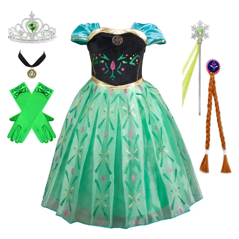 Dd12Shiny 유아 어린 소녀 영화 공주 냉동 안나 생일 파티 코스프레 할로윈 멋진 드레스 크리스마스 선물