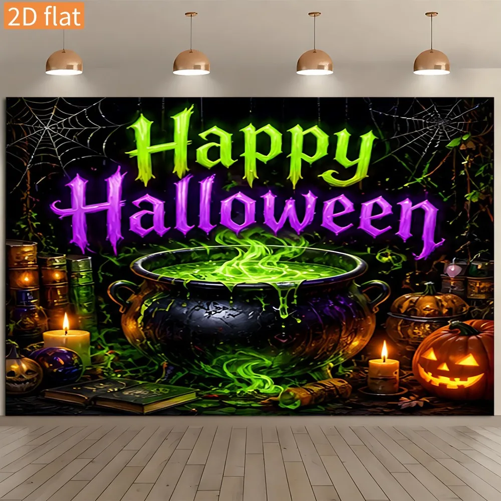 Spooky Halloween Wall Tapestry Decoration Haunted House Scary Cauldron Print Digital Art Fall Festive Home Decor Poster Hanging