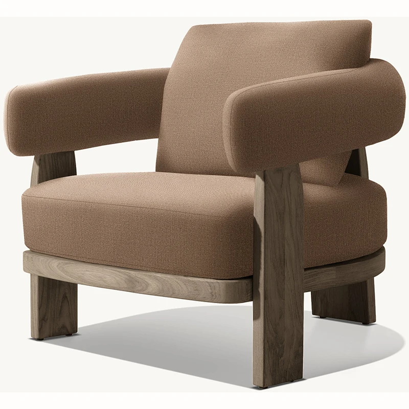 Scandinavian luxury modern teak outdoor lounge chair with armrests - for use in hotel courtyards and parks
