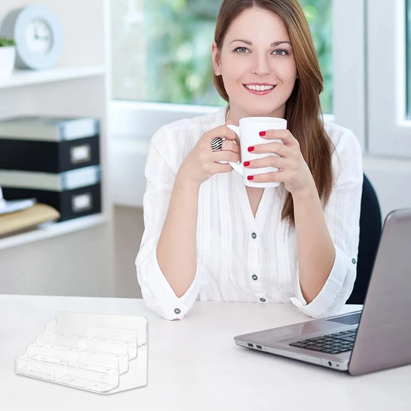 ABWR-Business Card Holder, 8 Pocket Acrylic Business Card Holder For Desk Business Card Stand Desktop Business Card Holders