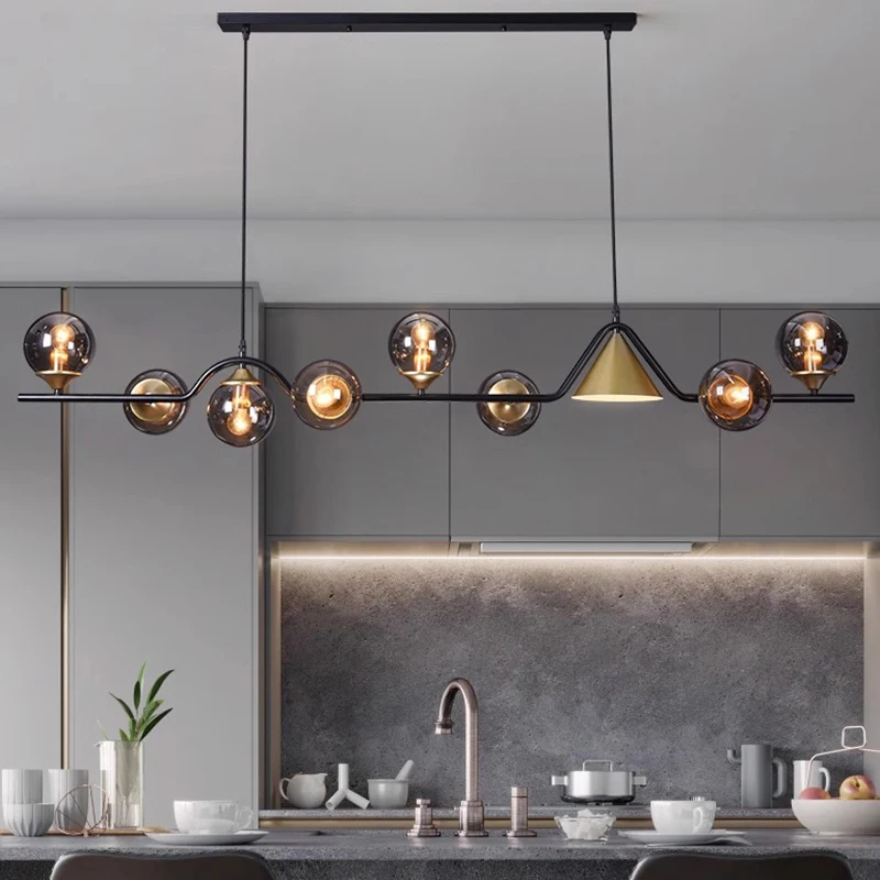 

Italian luxury glass ball chandelier Danish design Black gold hanging lamp industrially vintage living dining room island light