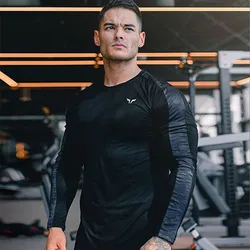 2022 New Men Quick Dry Fitness Tees Outdoor Sport Running Climbing Long Sleeves Tights Bodybuilding Tops Gym Compression T-shirt