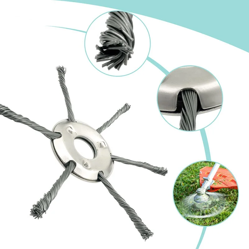 Steel Wire Wheel Grass Trimmer Head Universal Weed Brush Eixo Reto Remoção Moss Ferrugem Remoção de Ferrugem 1pc