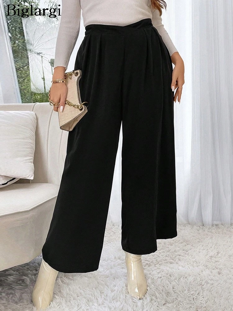 

Plus Size Elastic High Waist Summer Wide Leg Pant Women Fashion Loose Pleated Ladies Trousers Straight Casual Woman Pants