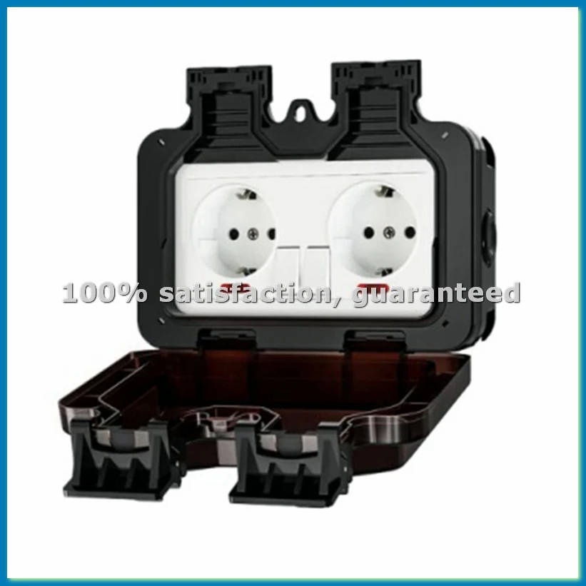 IP66 Waterproof Socket 220V Black Wall Plug Power with Built-In Switch Electrical EU Home Appliance(C)-BCBW