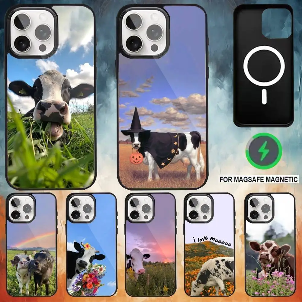 

C-Cute and funny cow Phone Case For iPhone17,16,15,14,13,12,11 Plus,Pro Max Magnetic For Magsafe Wireless Charging