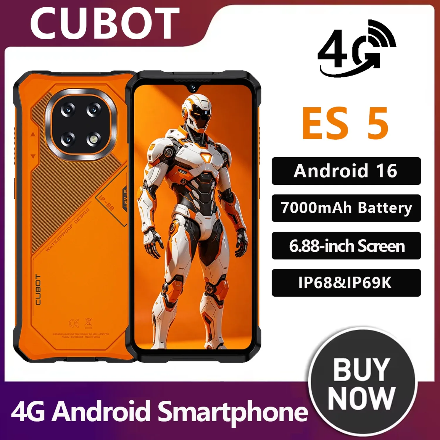 Cubot KingKong ES 5 Android Smartphone 6.88" 120Hz Screen Up to 24GB RAM(12+12GB) 256GB ROM 7000mAh Battery Rugged Phone NFC