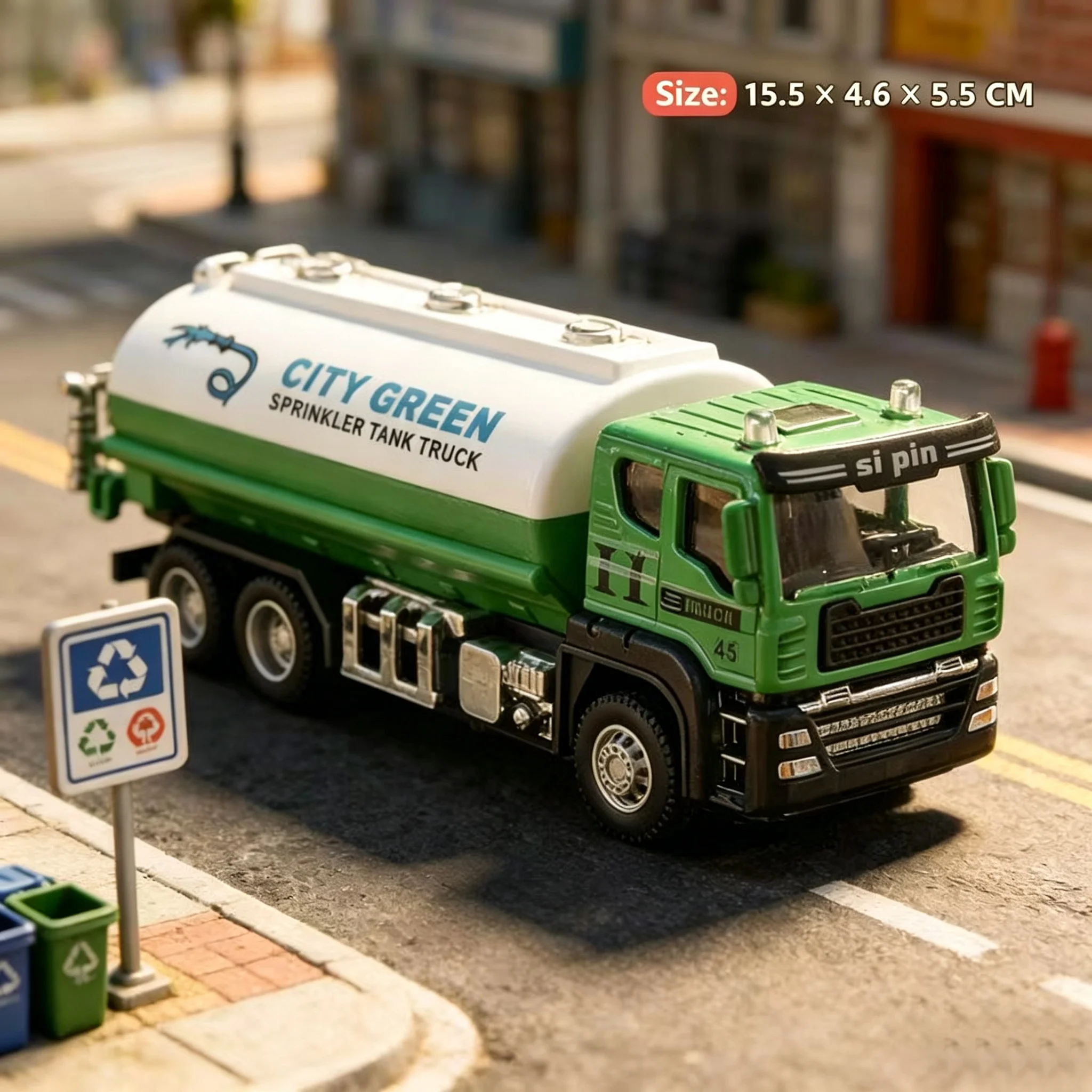 Full Set of 4 Sanitation Vehicles with Durable Alloy Head, Garbage Truck Dump Truck, Kids Inertia Engineering Car Model Toy Gift