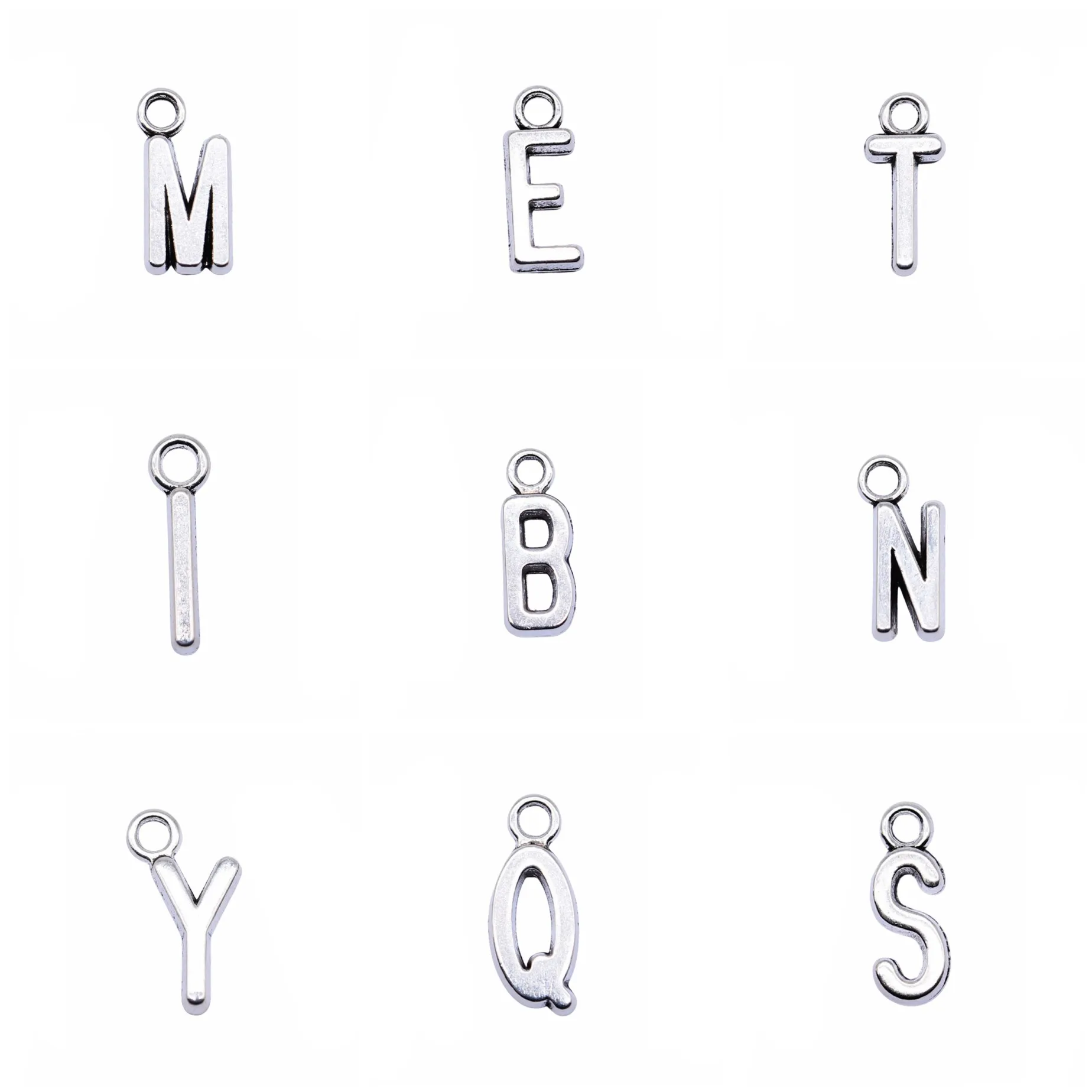 Antique Silver Color Antique Silver Alphabet Letter Tag Charms Pendant For Earring Bracelet Necklace Making Craft Findings