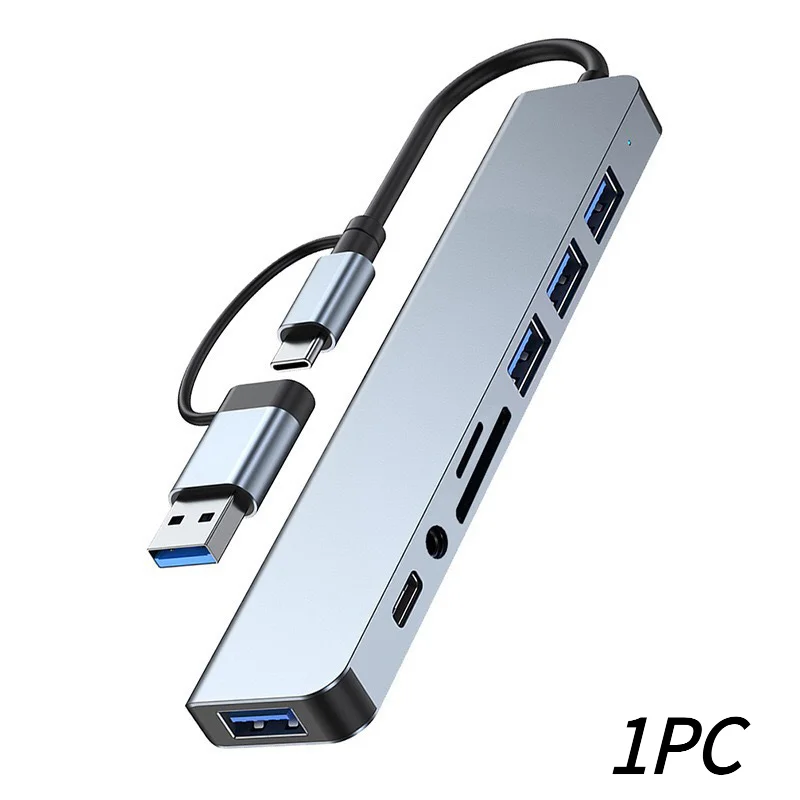 1PC 8 In 1 USB Type C HUB Docking Station With 3.5mm Audio Jack Adapter Micro TF Card Reader For Laptops Tablet Phone.