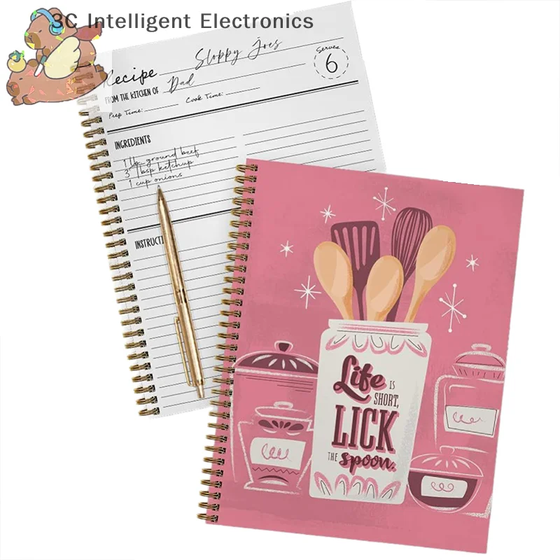 Lick The Spoon Recipe Spiral Notebook Recipe Planner Color Shell Inner Page Record Book Hand Book Notebook Creative Stationery