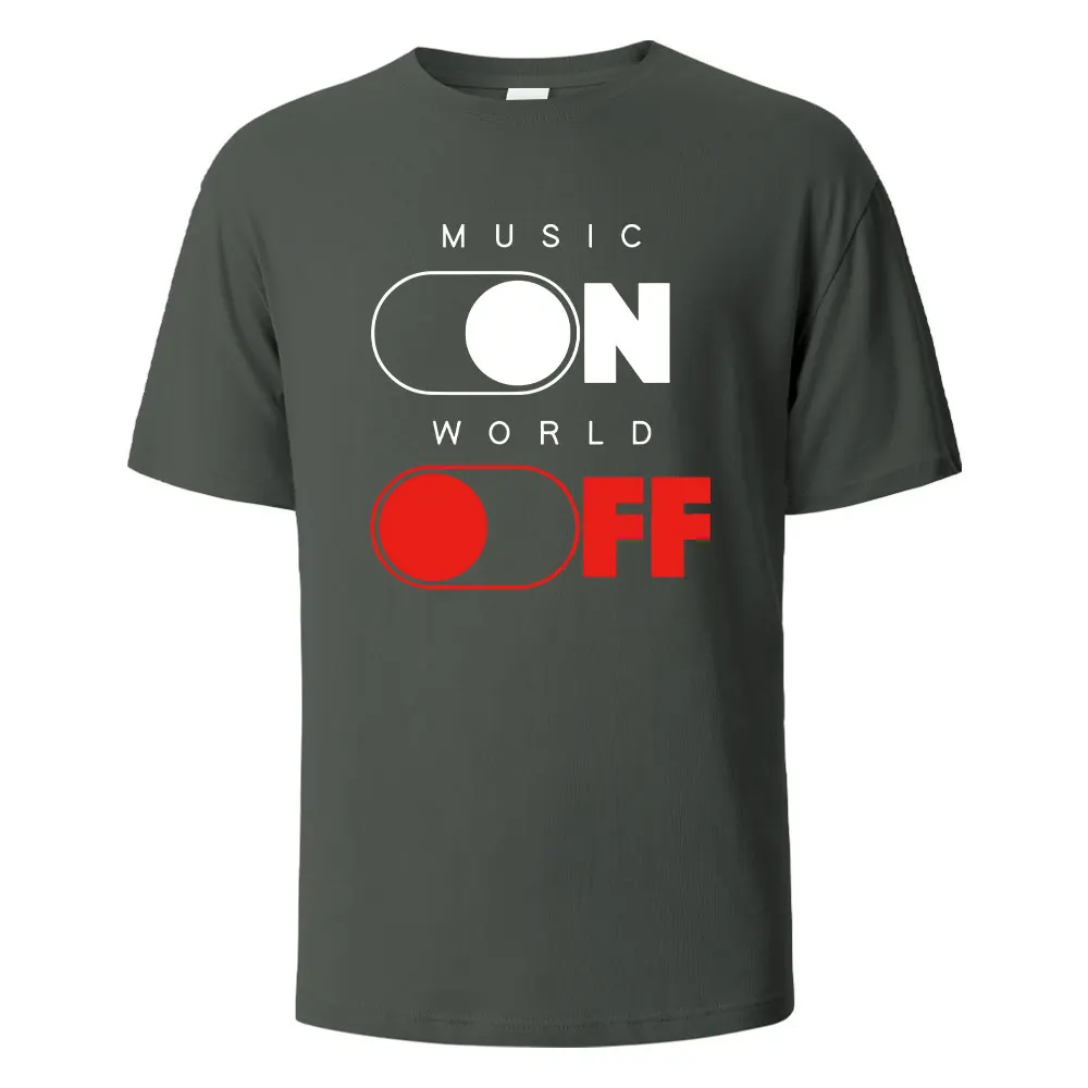 Music On World Off Graphic Printed Men's T-Shirts 100% Cotton Breathable Comfortable Tops For Men Summer Oversize Men Clothing