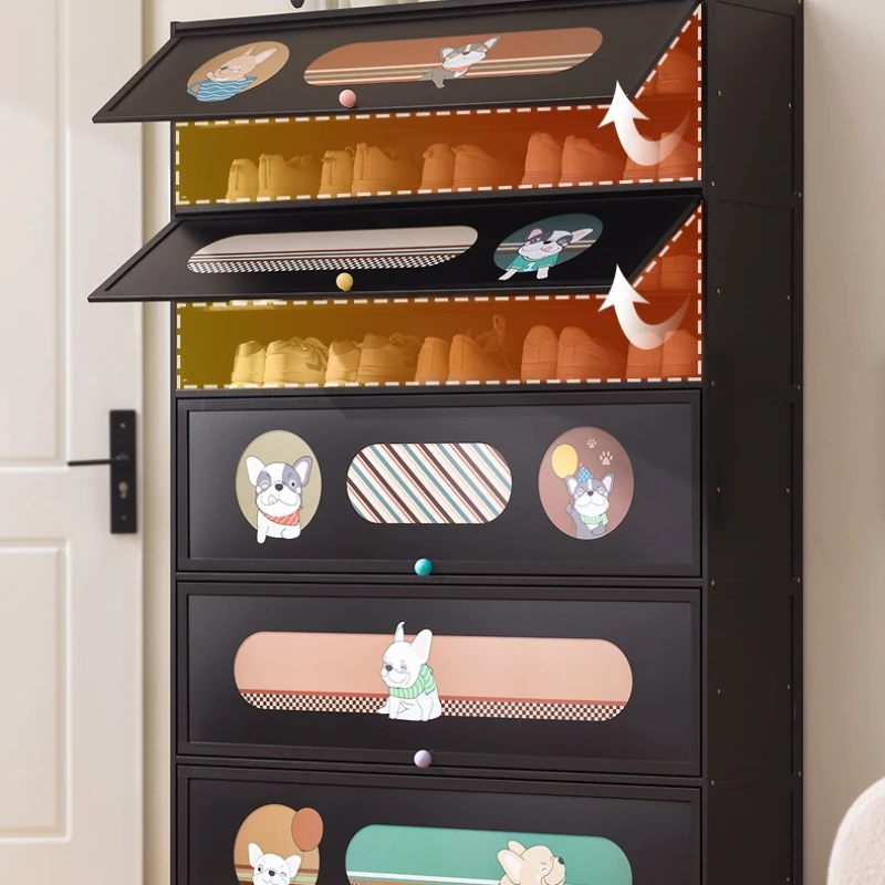 #Black shoe cabinet, multi-layer shoe rack at the entrance, living room storage cabinet