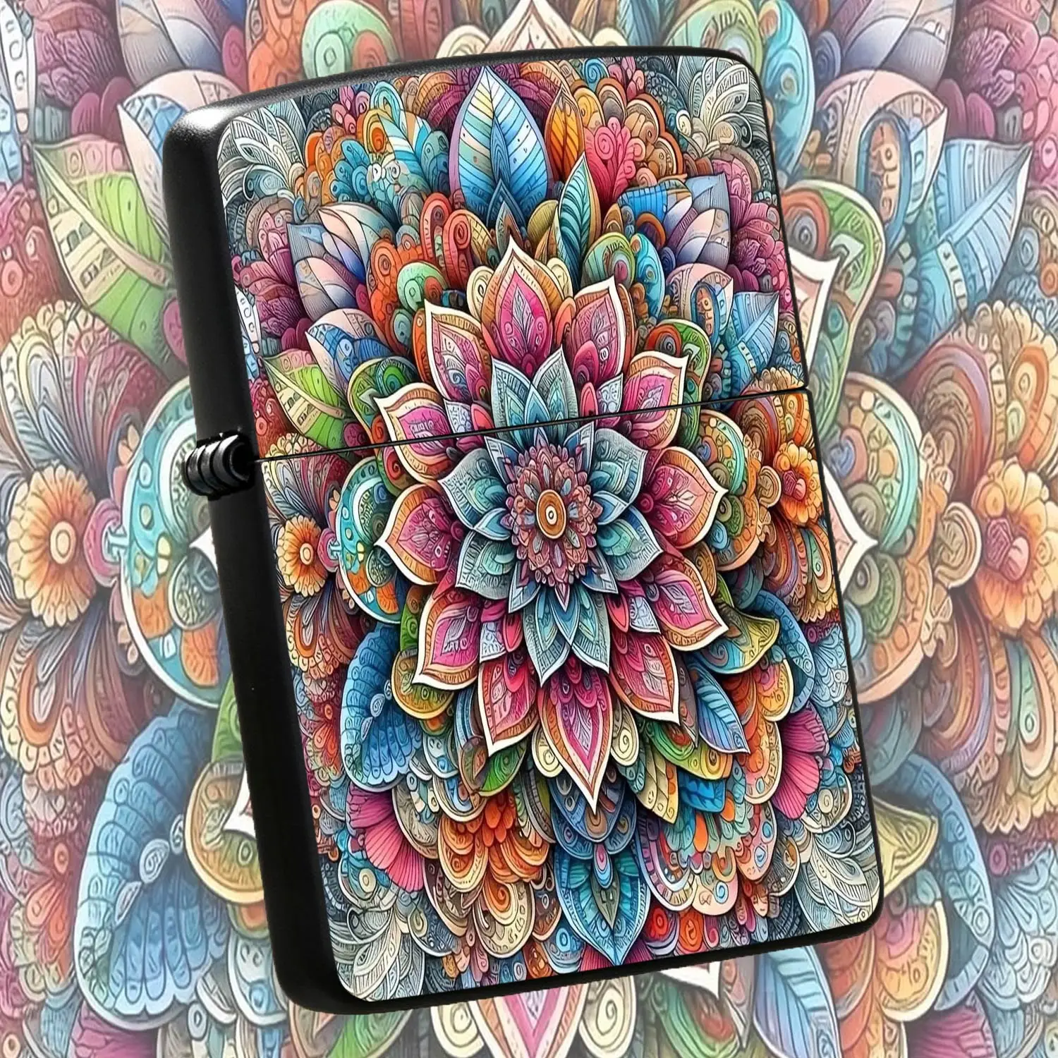 Vibrant Mandala Floral Pattern Portable Lighter, All-scenario Universal Exquisite Decor Item, Artistic Painted Pattern Daily Carry Small Object, Unique Vibe Practical Gifting Choice for Daily Multi-scene Use A Humorous And Interesting Ligh