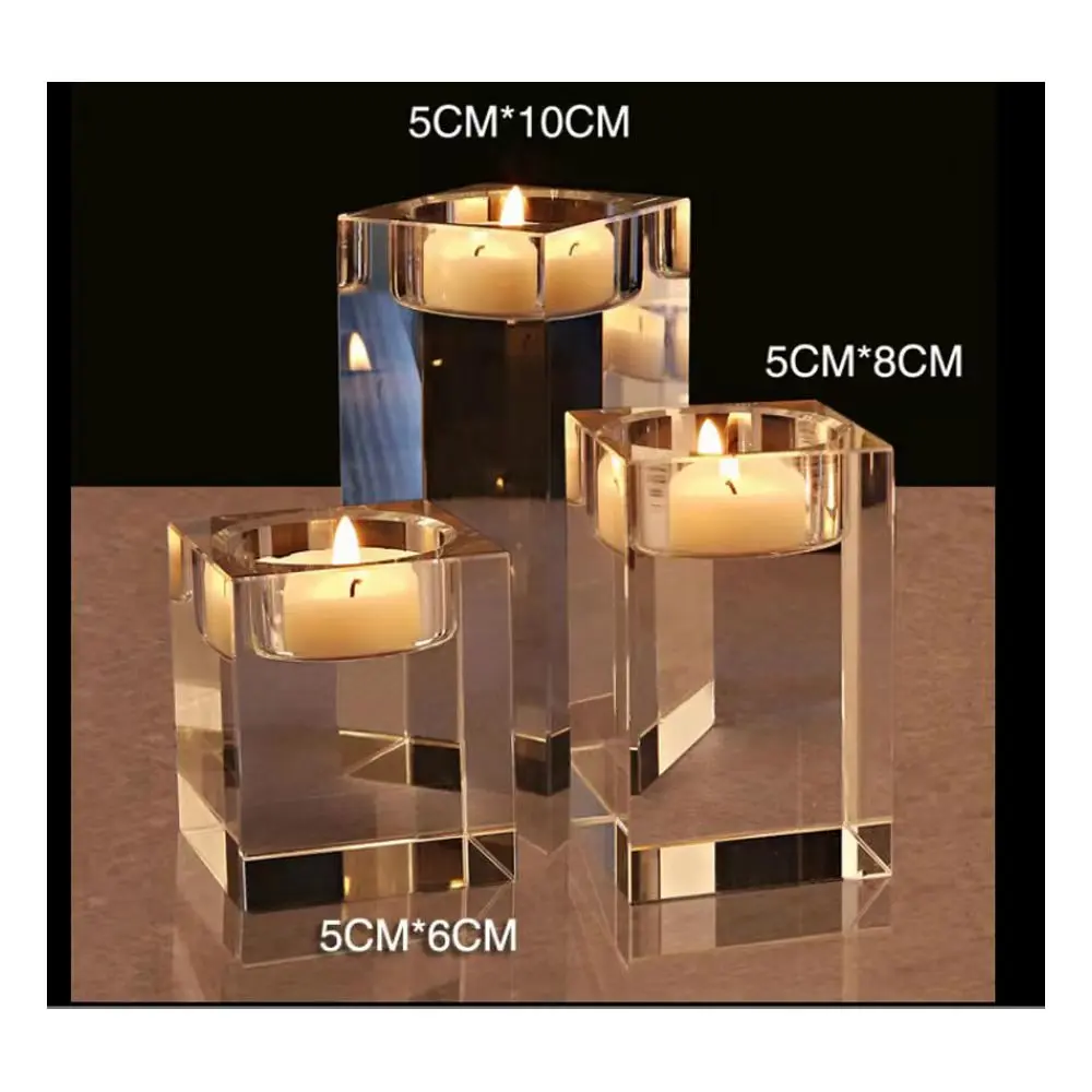 4-20CM Fashion Luxury Candle Holders Solid Crystal Clear Square Glass Tealight Candlestick for Wedding Home Decor Hotel Supplies