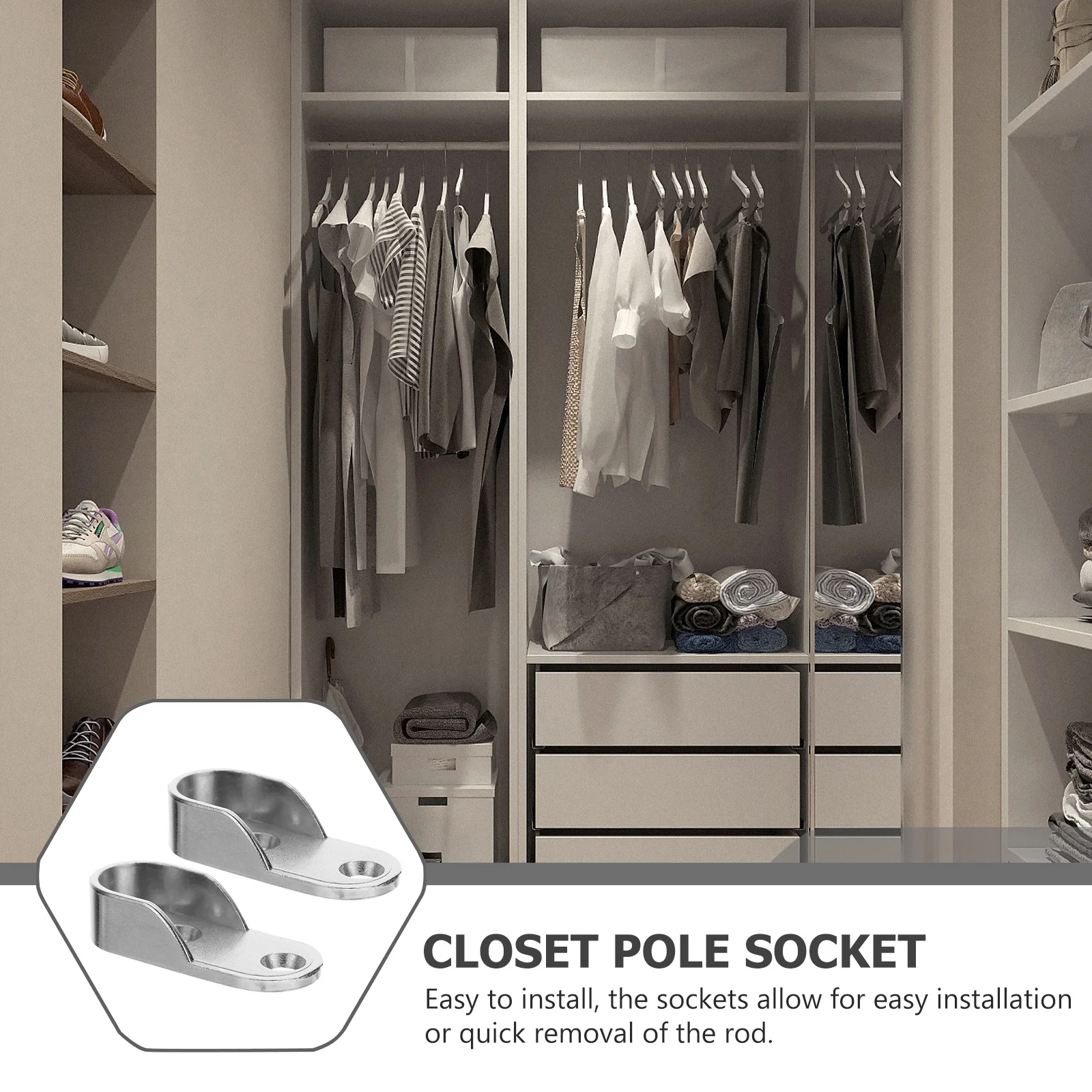 

12pcs Closet Pole Socket Heavy Duty Iron Wardrobe Bracket Rust Resistant Strong Load Bearing For Clothes Rods Towels Storage
