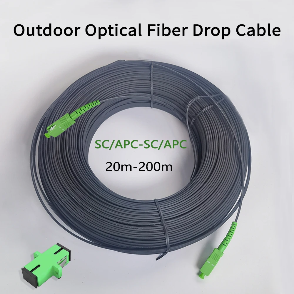 Outdoor Drop Fiber Optic Cable 20M-200M FTTH SC/APC-SC/APC Single Mode Fiber Optic Network Jumper Cable Free Adapter