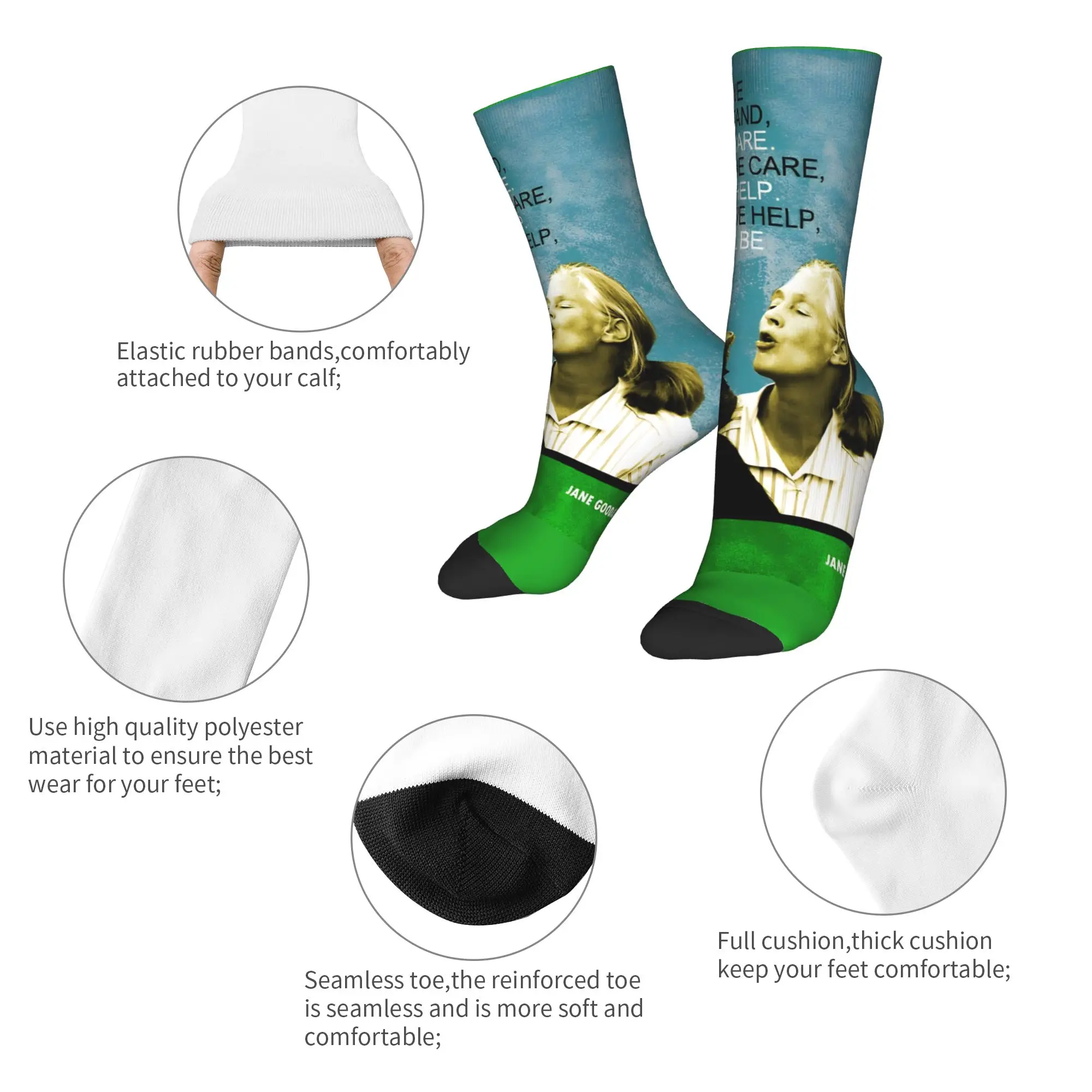 Jane Goodall Quote Biology Primatology Stockings  Korean Socks Men's High Quality Socks Spring Cycling Graphic Non Slip Socks