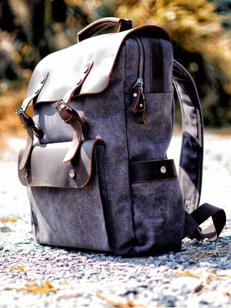 MUCHUAN Vintage Canvas Leather Backpacks for Men 16\