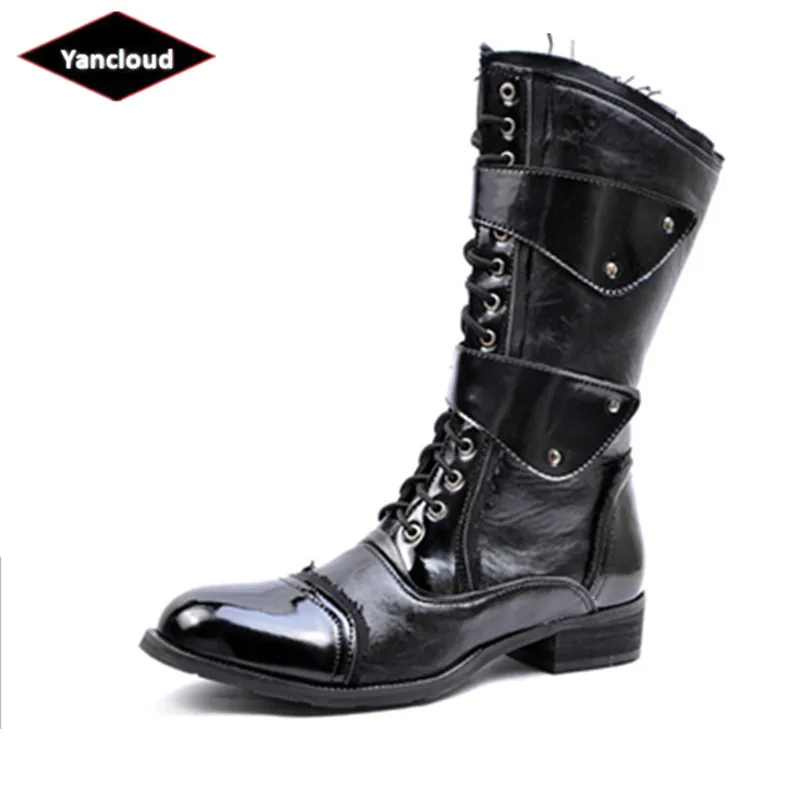 Men\'s Motorcycle Boots Gothic Punk Cosplay Dance Boots Mid-calf Basic Short Tactical Boots Fall Winter Safety Work Shoes Male