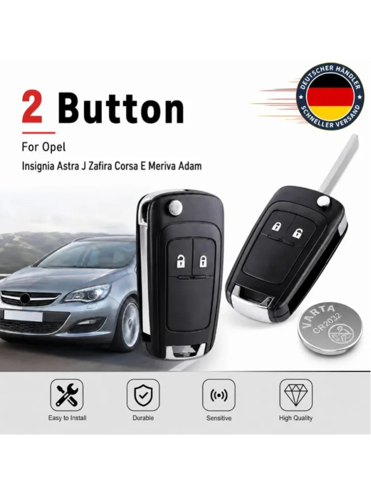 Für Opel Insignia Astra J Zafira Corsa E Meriva Adam Auto Klappbarer 2-Tasten-Fernbedienungsschlüssel Gehäuse Schlüsselgehäuse Mit CR2032 Batterie
