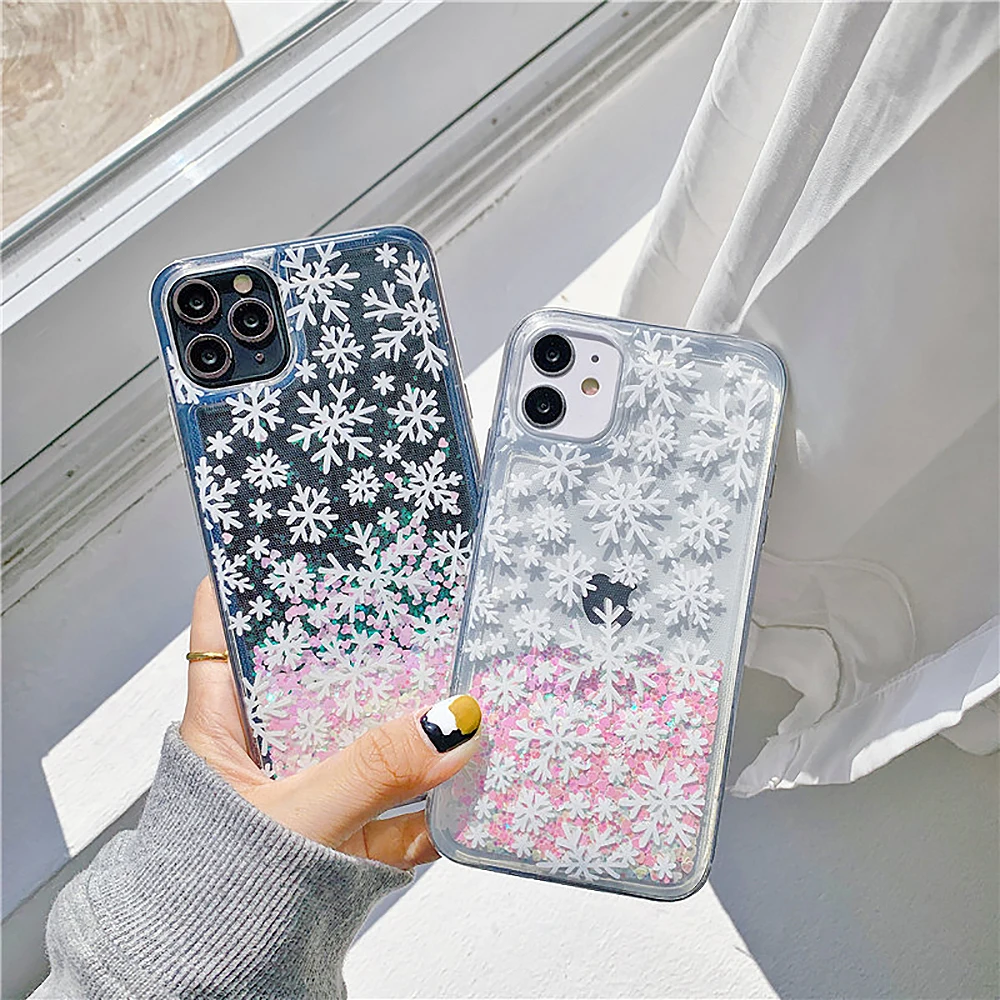 Snowflakes Christmas Liquid Quicksand Clear Phone Case For iPhone15 14   13 12 11 Pro Max X XR XS 7 8 Plus Shockproof Back Cover