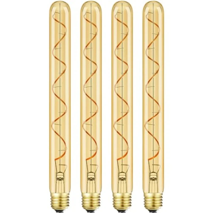 

Vintage LED Spiral Filament Bulb T1011.8inch Long Tubular Dimmable Edison Light Bulbs E26 Medium Base Amber Glass Warm White 22