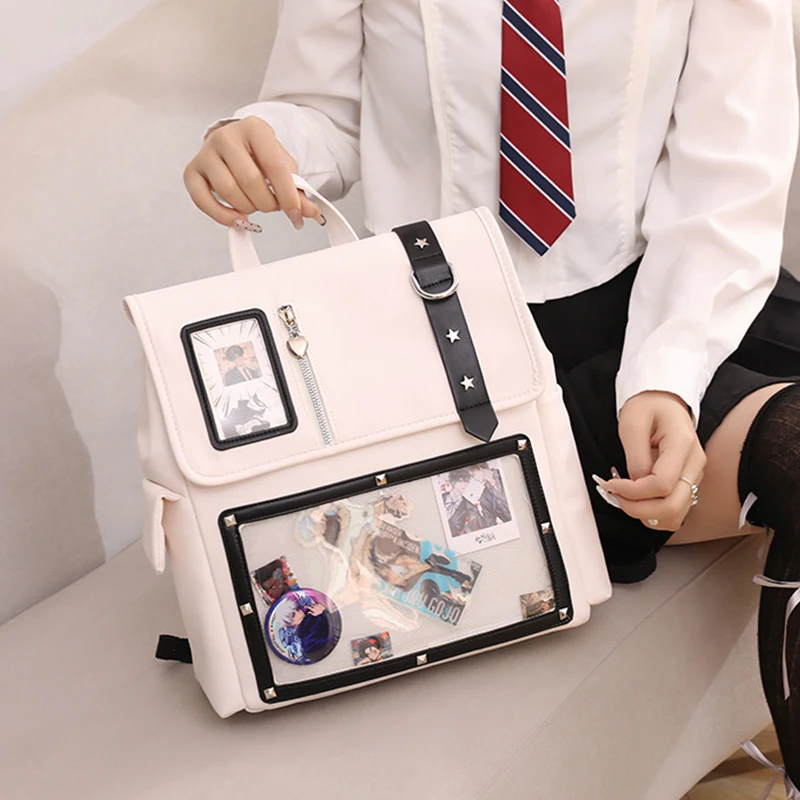 حقيبة ظهر يابانية Y2K Kawaii شفافة Itabag ذات سعة كبيرة من جلد البولي يوريثان حقيبة مدرسية للنساء والفتيات JK Fashion للاستخدام اليومي