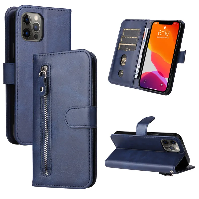 Capa de couro magnético flip para iphone, tampa da bolsa do telefone, slot para cartão com zíper, carteira, iphone 16 pro, 15, 14 plus, 13 mini, 12, 11 pro max, 16plus