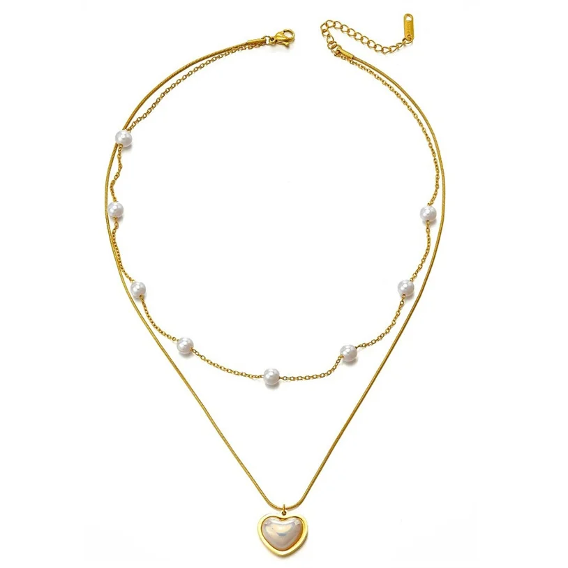 316L Stainless Steel New Fashion Upscale Jewelry Love Heart Pearl Beaded Charms Thick Chain Choker Necklaces & Pendant For Women