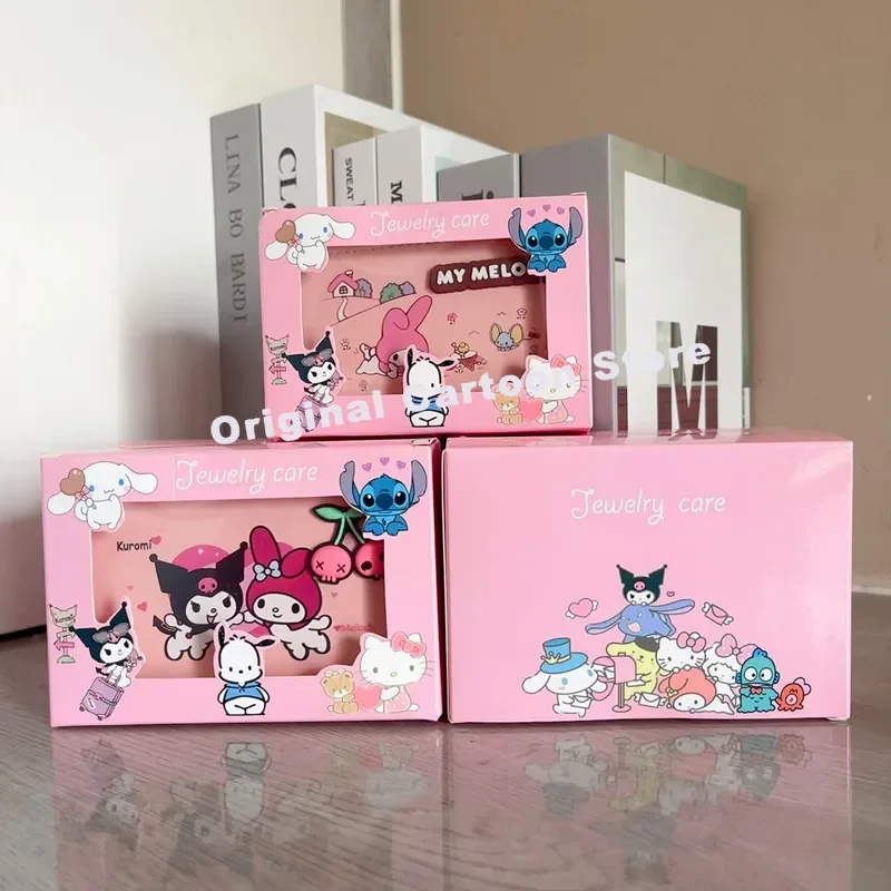 HelloKitty Sanrio Kuromi Cartoon Steve Jewelry Box Necklace Ring Jewelry Box Convenient Large Capacity Storage Box Child Gift