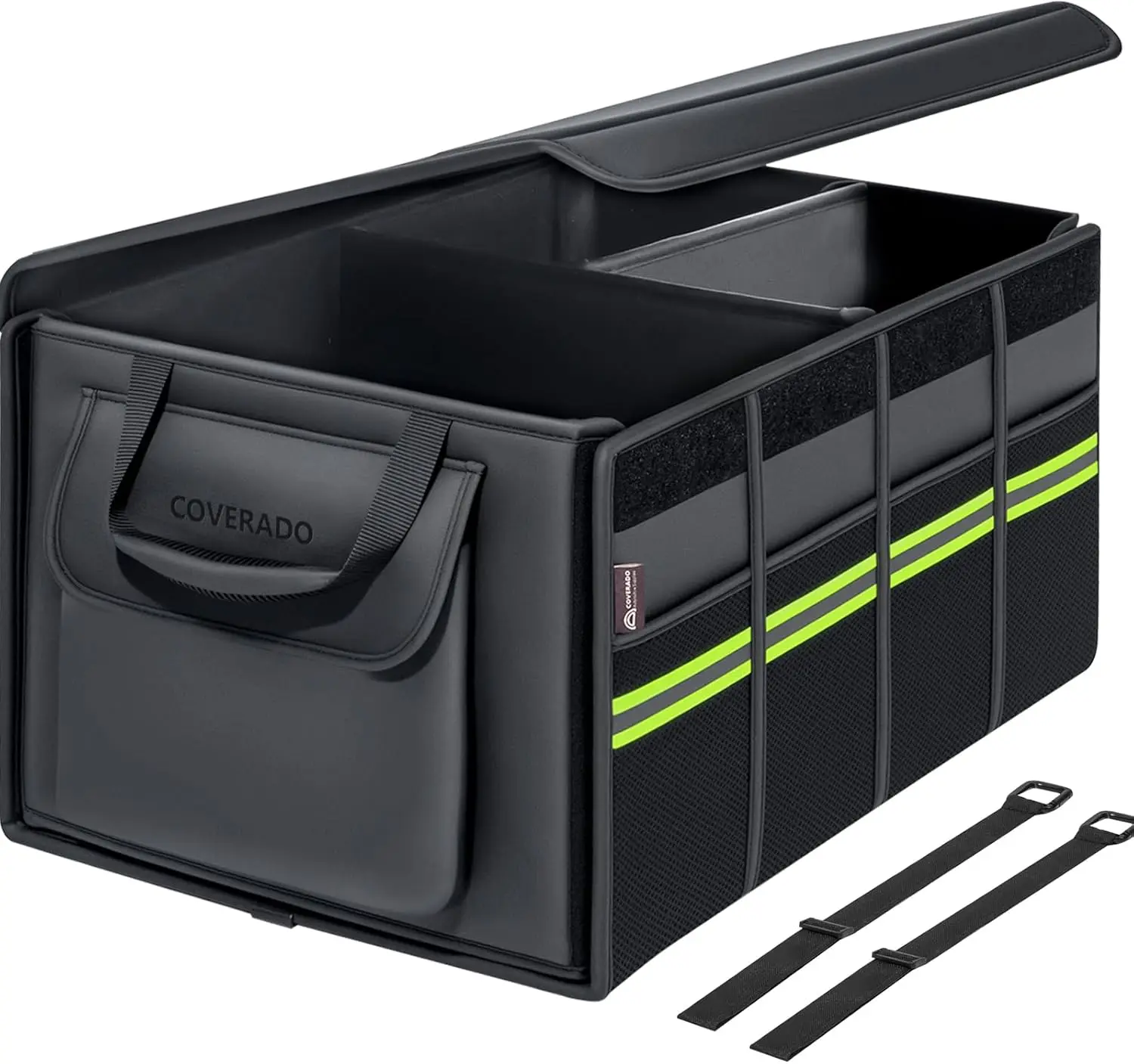 

70L Nappa Leather SUV Trunk Organizer with Lid, Collapsible Foldable Storage for Car/Truck, Multi Compartments & Straps