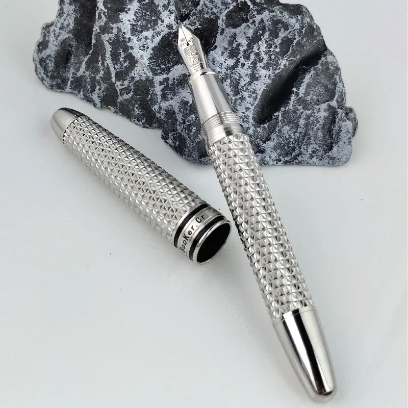 Hot Original Geometric Steel Fine Engraved Fountain Pen Gold/Silver Blade F 0.5mm Nib Business Student Pen Office Classic Inking
