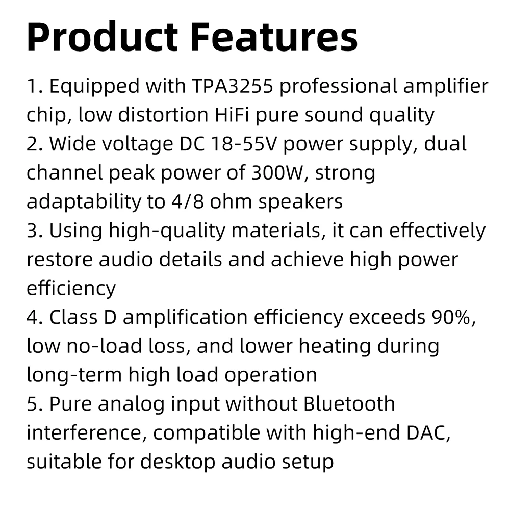TPA3255 HIFI Digital-Verstärkerplatine 300W+300W Hochleistungs-Stereomodul Reiner Analog-Eingang für Desktop-Audio-Setup – Detail 14