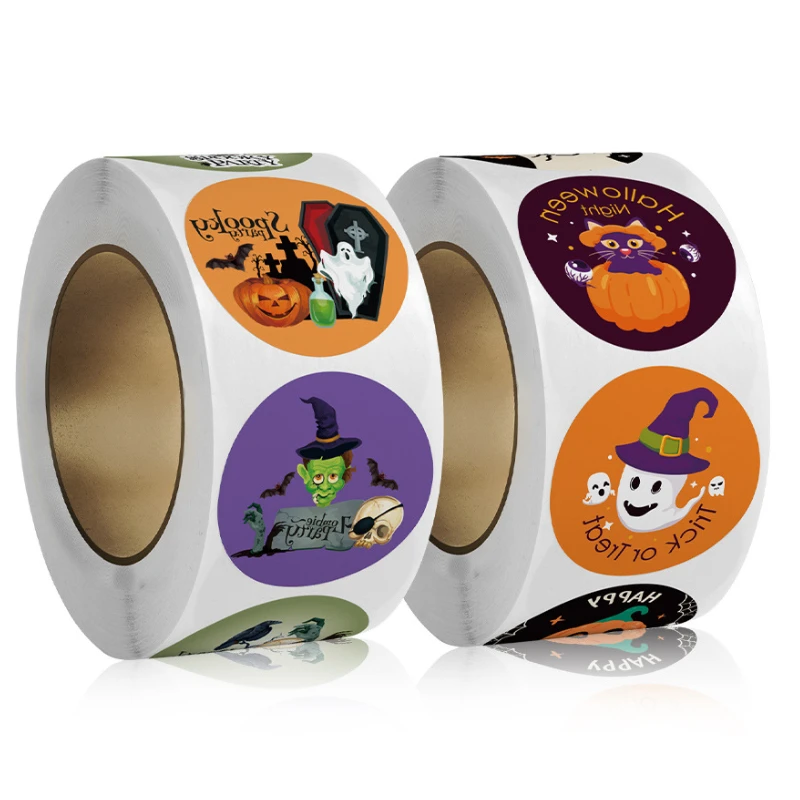 Halloween Wrap Wrap Children's Holiday Pumpkin Party Decoration Self-adhesive candy gift Halloween label commercial decoration