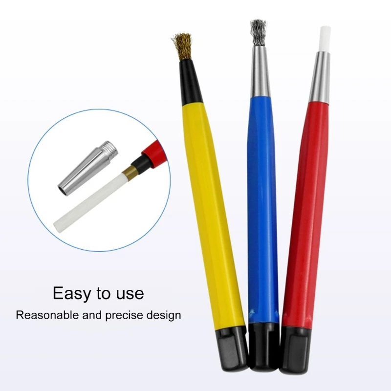 3Pcs/set Rust Removal Brush Pen Glass Fiber/Brass/Steel Brush Pen Watch Repair Parts Polishing Cleaning Tool