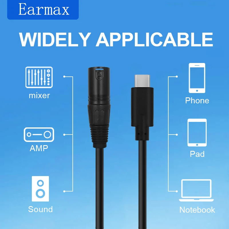 USB-C To 3-pin XLR TYPE-C Cable is For Audio Speakers Amplifiers Mixing Consoles Mobile Phones Laptops and IPads