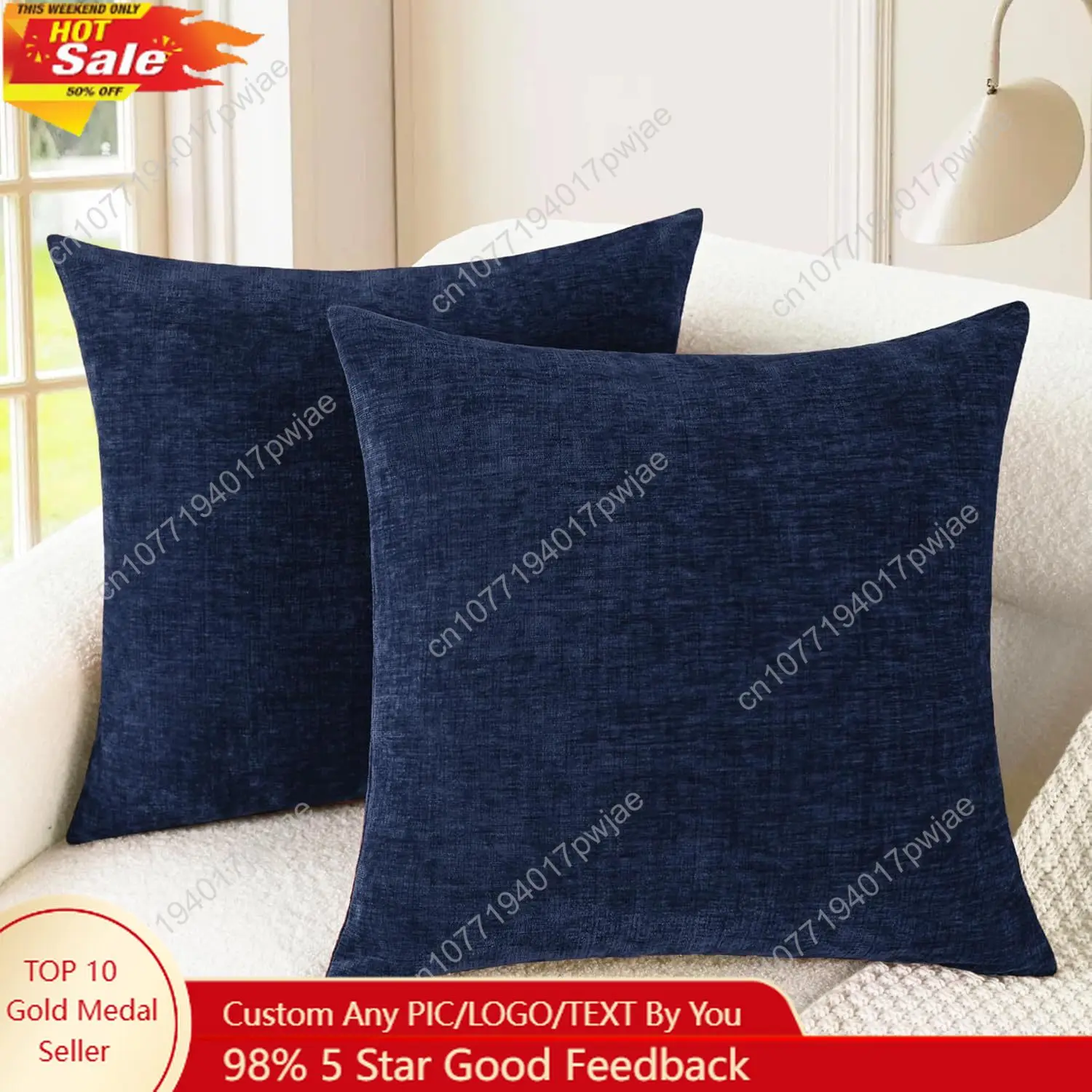 

CaliTime Throw Pillow Covers Decorative 18 X 18 Inches Pack of 2 Cozy Chenille Cushion Cases for Couch Sofa Bed Living Room Home